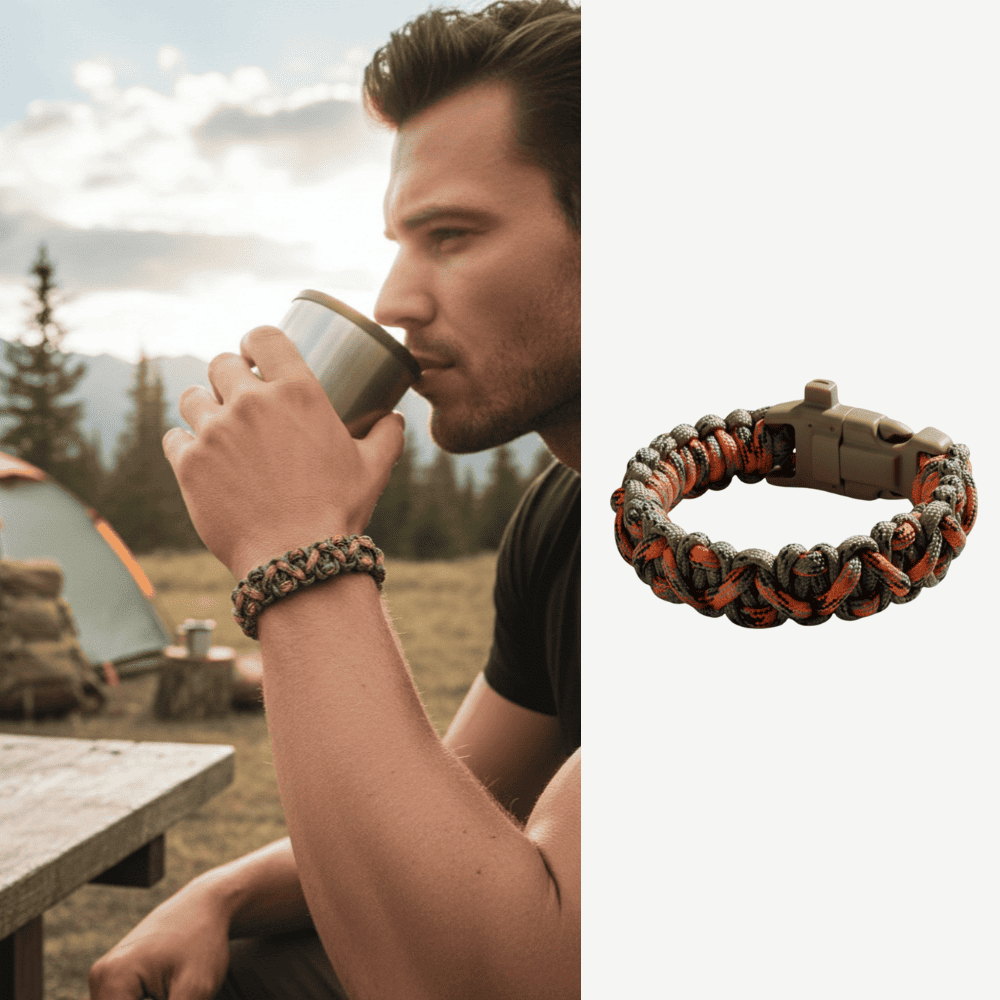 Pusulalı Çakmaklı Taktik Paracord Bileklik - Avcı Kamuflaj Desen - Kamp ve Doğa Sporları İçin - 1