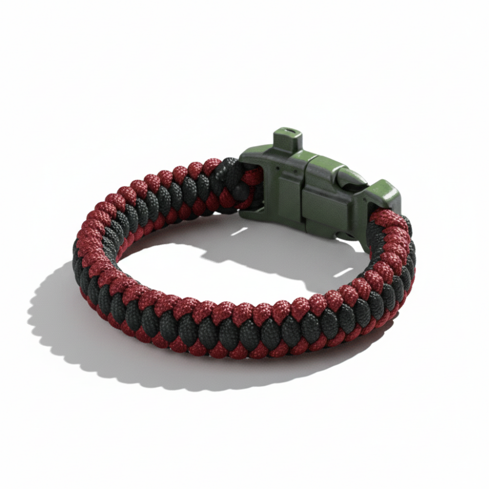Pusulalı Çakmaklı Taktik Paracord Bileklik - Bordo Yeşil Kamuflaj Desen - Kamp ve Doğa Sporları İçin - 4