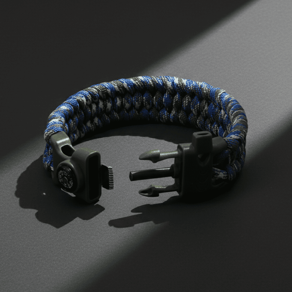 Pusulalı Çakmaklı Taktik Paracord Bileklik - Deniz Kamuflaj Desen - Kamp ve Doğa Sporları İçin - 5