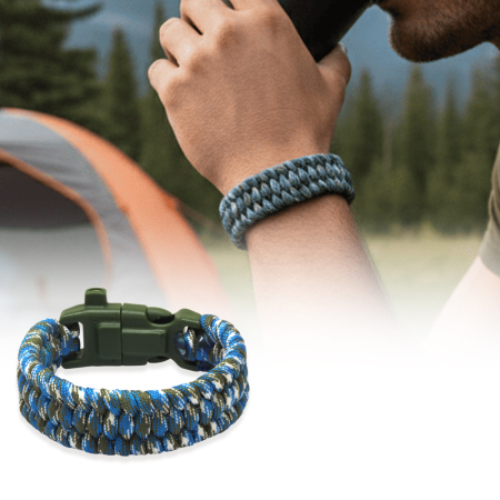 Pusulalı Çakmaklı Taktik Paracord Bileklik - Deniz Kamuflaj Desen - Kamp ve Doğa Sporları İçin - Tesbihane