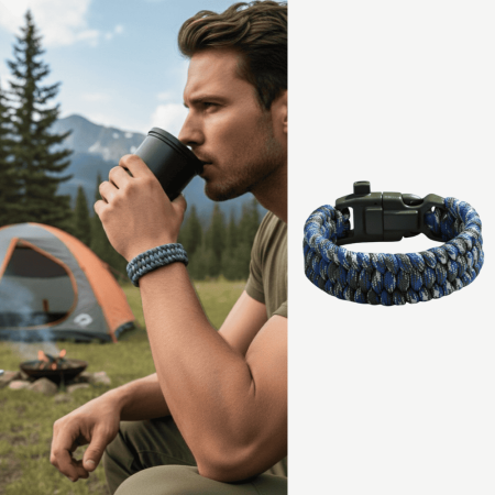 Pusulalı Çakmaklı Taktik Paracord Bileklik - Deniz Kamuflaj Desen - Kamp ve Doğa Sporları İçin - Tesbihane