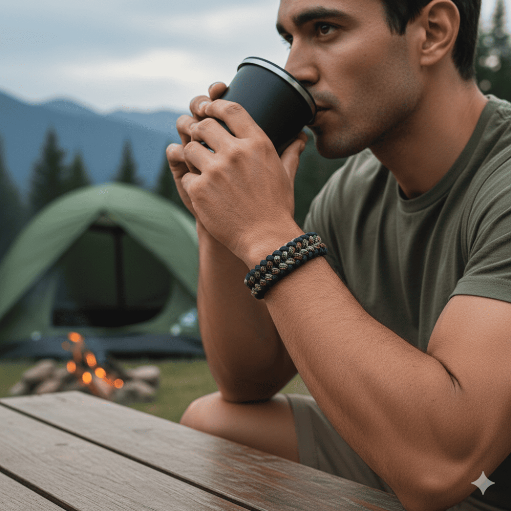 Pusulalı Çakmaklı Taktik Paracord Bileklik - Gece Kamuflaj Desen - Kamp ve Doğa Sporları İçin - 2