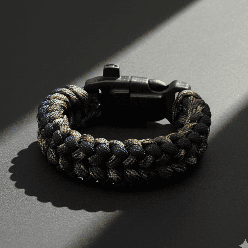 Pusulalı Çakmaklı Taktik Paracord Bileklik - Gece Kamuflaj Desen - Kamp ve Doğa Sporları İçin - 3