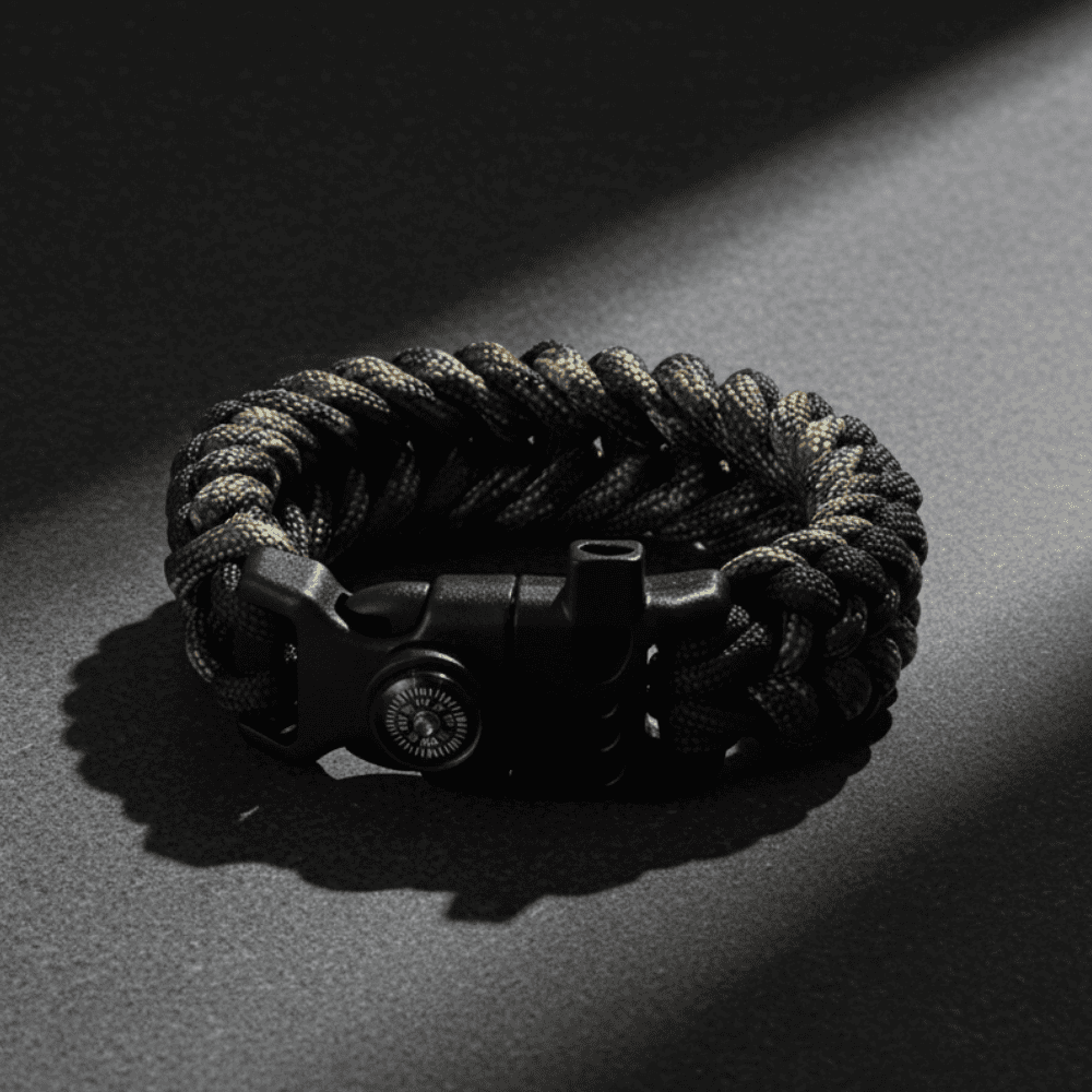 Pusulalı Çakmaklı Taktik Paracord Bileklik - Gece Kamuflaj Desen - Kamp ve Doğa Sporları İçin - 4
