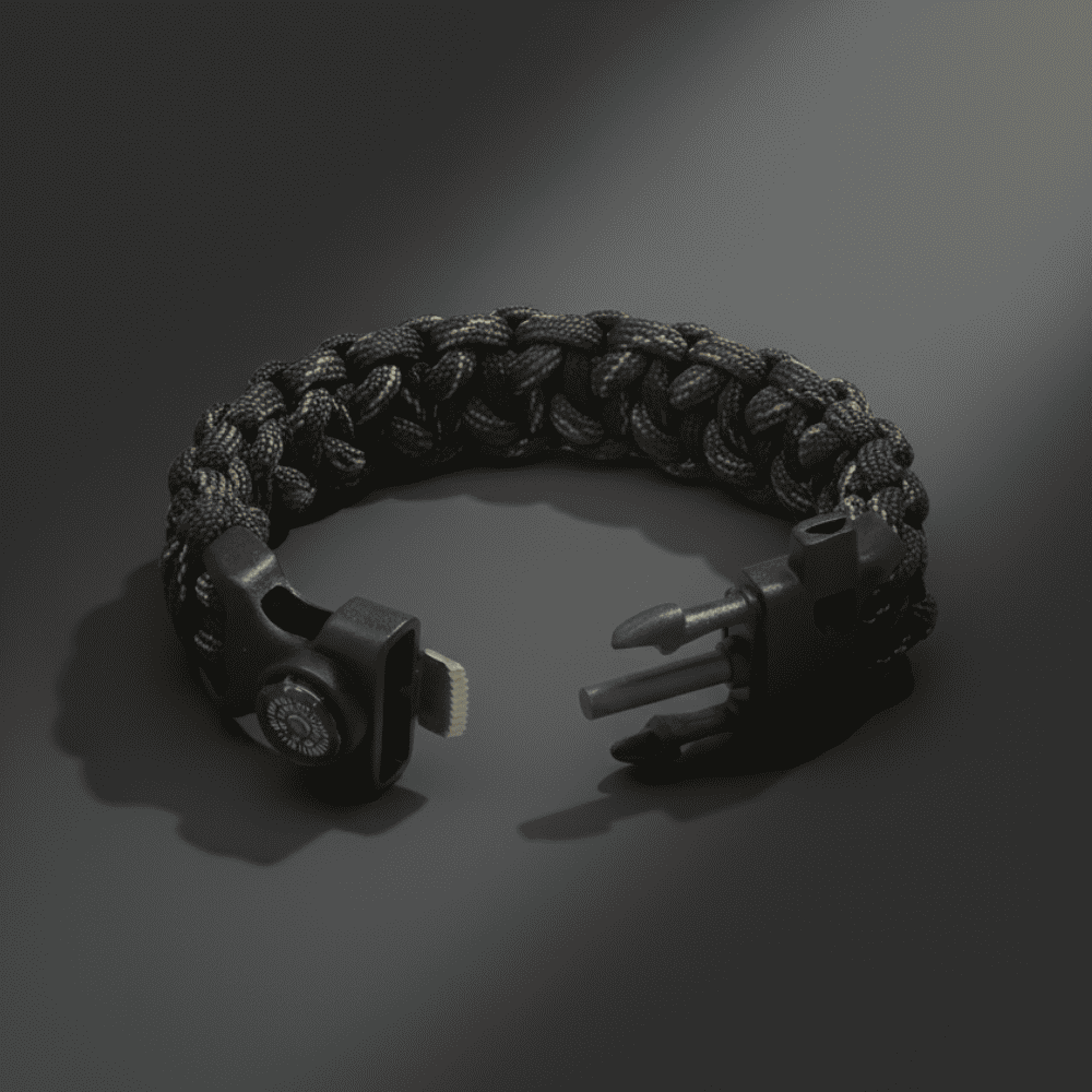 Pusulalı Çakmaklı Taktik Paracord Bileklik - Gece Kamuflaj Desen - Kamp ve Doğa Sporları İçin - 5