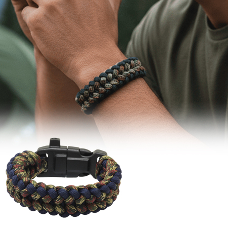 Pusulalı Çakmaklı Taktik Paracord Bileklik - Gece Kamuflaj Desen - Kamp ve Doğa Sporları İçin - Tesbihane