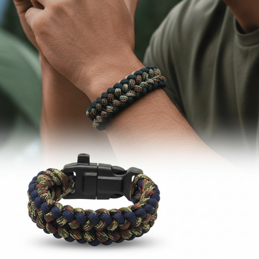 Pusulalı Çakmaklı Taktik Paracord Bileklik - Gece Kamuflaj Desen - Kamp ve Doğa Sporları İçin - 5