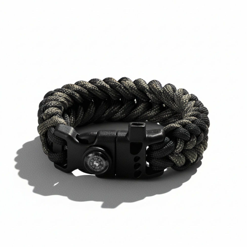 Pusulalı Çakmaklı Taktik Paracord Bileklik - Gece Kamuflaj Desen - Kamp ve Doğa Sporları İçin - 4