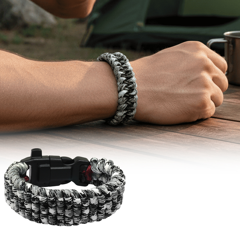 Pusulalı Çakmaklı Taktik Paracord Bileklik - Monokrom Kamuflaj Desen - Kamp ve Doğa Sporları İçin - 1