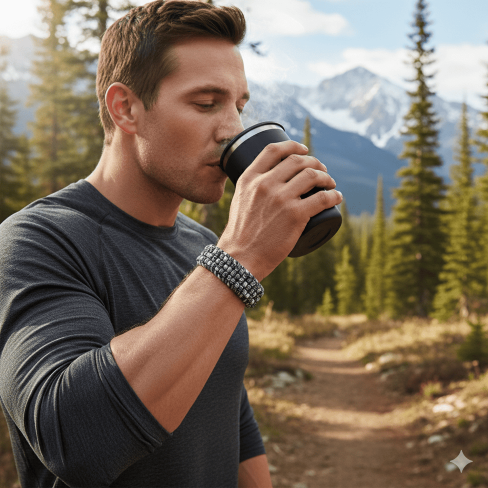 Pusulalı Çakmaklı Taktik Paracord Bileklik - Monokrom Kamuflaj Desen - Kamp ve Doğa Sporları İçin - 2