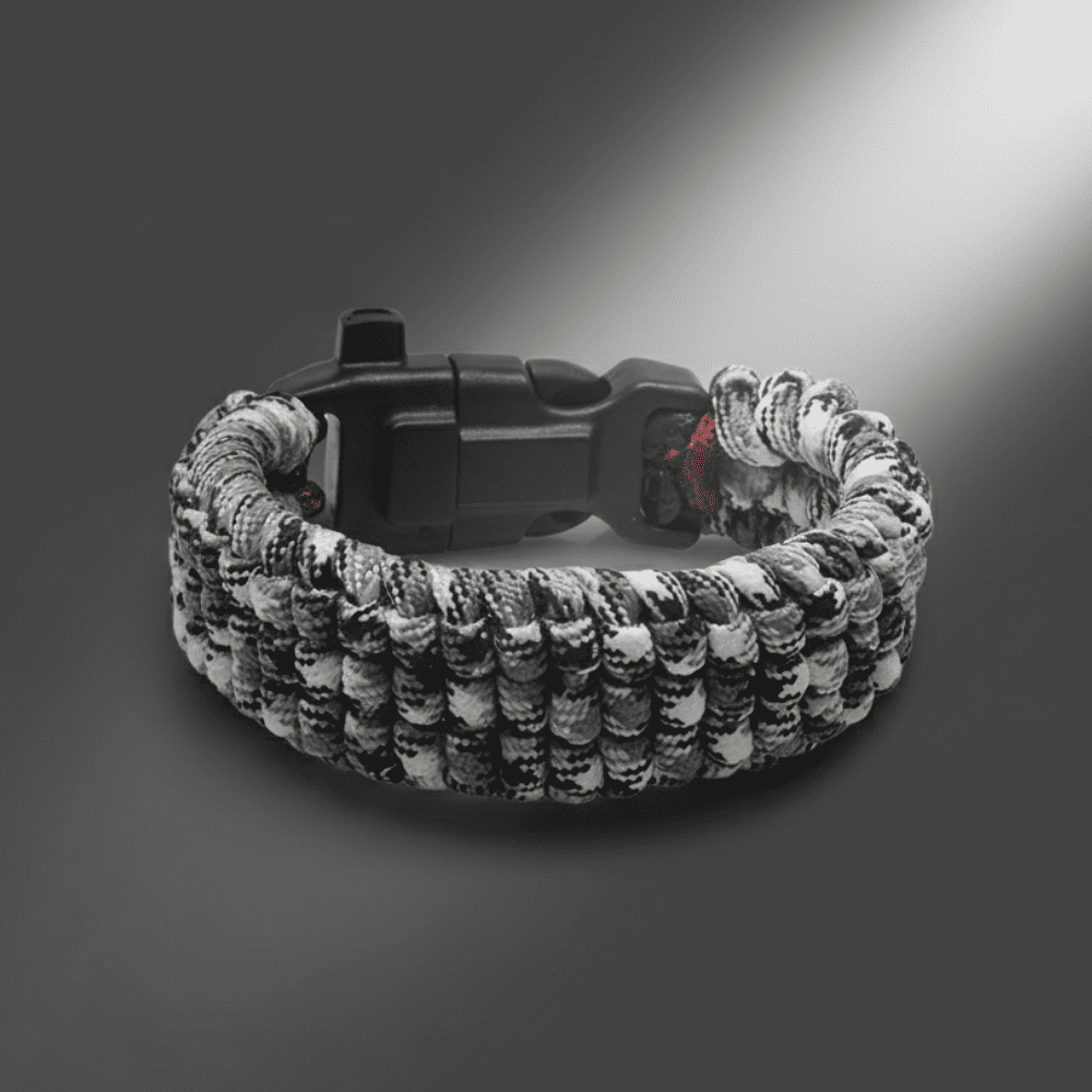 Pusulalı Çakmaklı Taktik Paracord Bileklik - Monokrom Kamuflaj Desen - Kamp ve Doğa Sporları İçin - 6