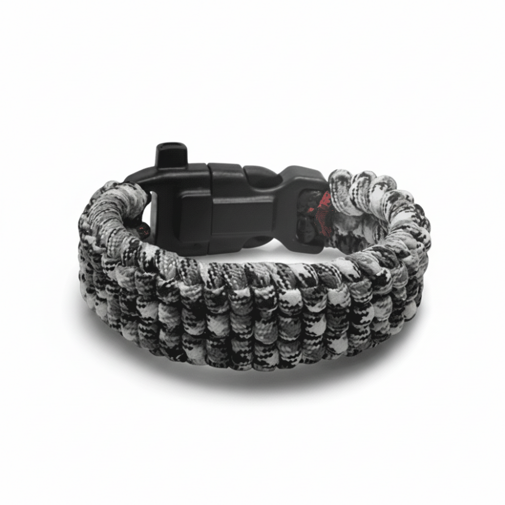 Pusulalı Çakmaklı Taktik Paracord Bileklik - Monokrom Kamuflaj Desen - Kamp ve Doğa Sporları İçin - 4