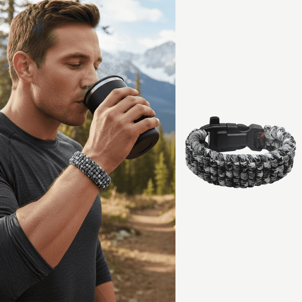 Pusulalı Çakmaklı Taktik Paracord Bileklik - Monokrom Kamuflaj Desen - Kamp ve Doğa Sporları İçin - 1