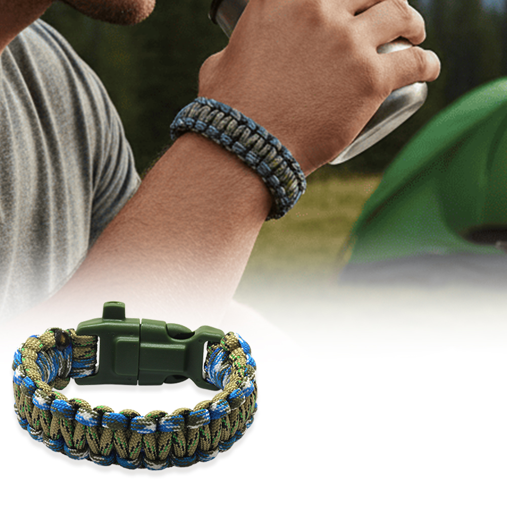 Pusulalı Çakmaklı Taktik Paracord Bileklik - Orman Mavi Kamuflaj Desen - Kamp ve Doğa Sporları İçin - 1