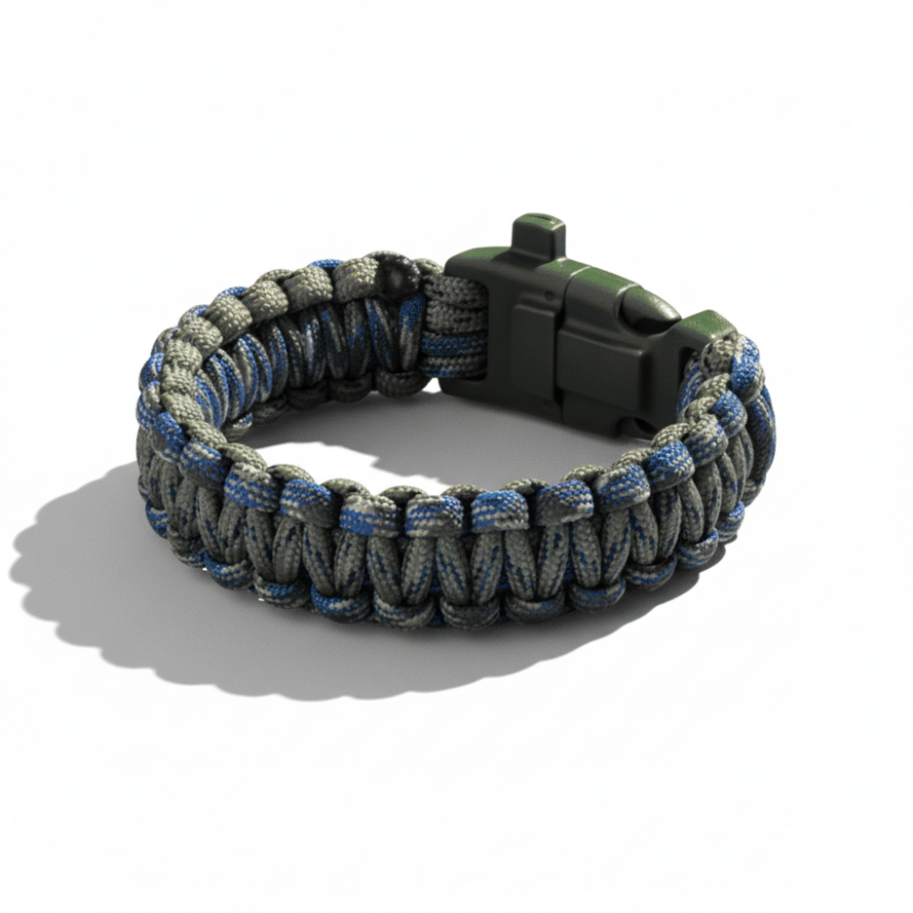 Pusulalı Çakmaklı Taktik Paracord Bileklik - Orman Mavi Kamuflaj Desen - Kamp ve Doğa Sporları İçin - 4