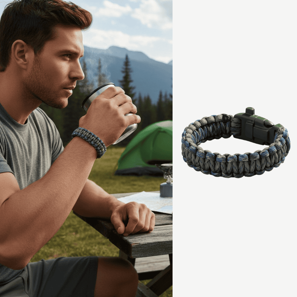 Pusulalı Çakmaklı Taktik Paracord Bileklik - Orman Mavi Kamuflaj Desen - Kamp ve Doğa Sporları İçin - 1