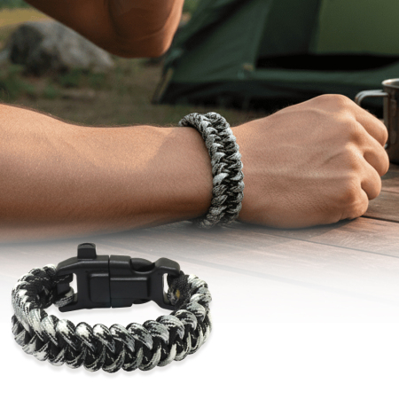 Pusulalı Çakmaklı Taktik Paracord Bileklik - Şehir Mavi Kamuflaj Desen - Kamp ve Doğa Sporları İçin - Tesbihane