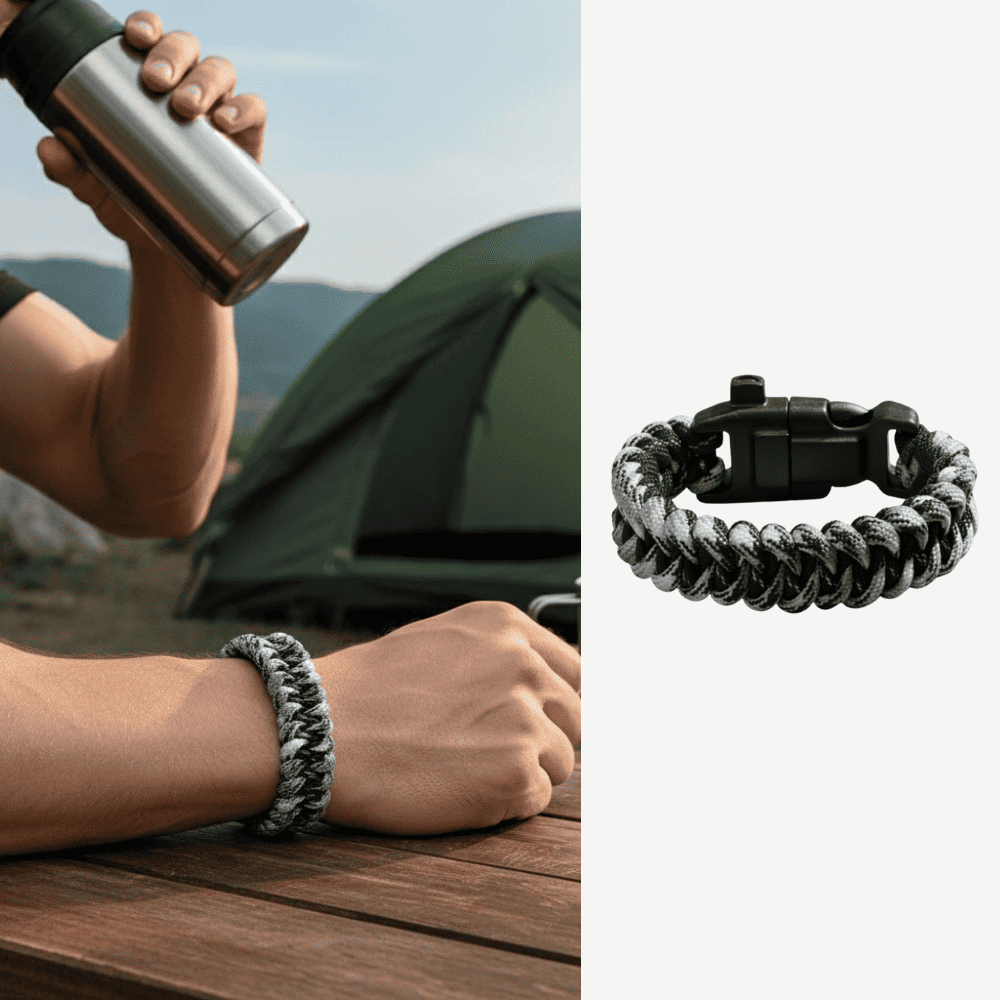 Pusulalı Çakmaklı Taktik Paracord Bileklik - Şehir Mavi Kamuflaj Desen - Kamp ve Doğa Sporları İçin - 1