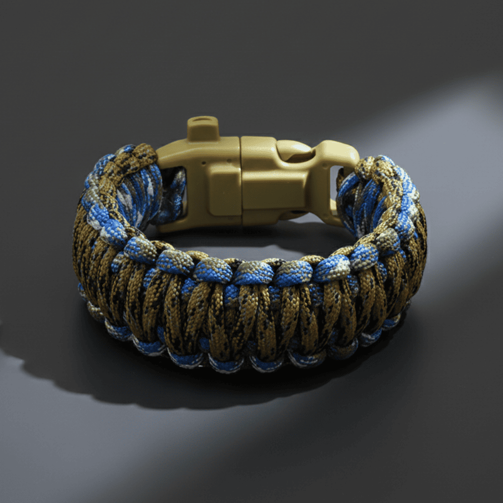 Pusulalı Çakmaklı Taktik Paracord Bileklik - Toprak Mavi Kamuflaj Desen - Kamp ve Doğa Sporları İçin - 3