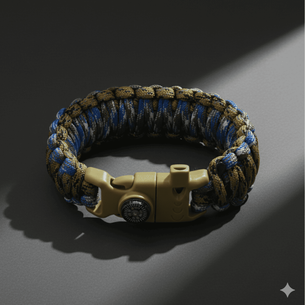Pusulalı Çakmaklı Taktik Paracord Bileklik - Toprak Mavi Kamuflaj Desen - Kamp ve Doğa Sporları İçin - 4