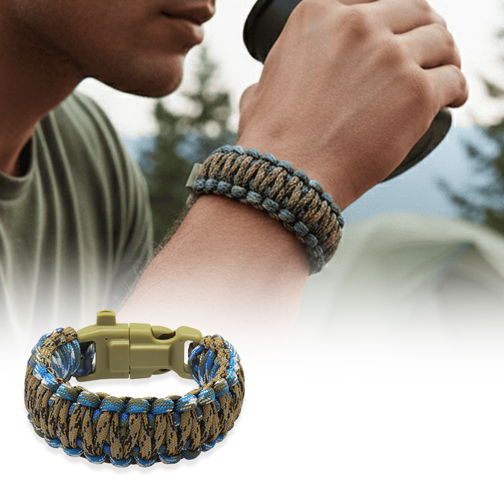 Pusulalı Çakmaklı Taktik Paracord Bileklik - Toprak Mavi Kamuflaj Desen - Kamp ve Doğa Sporları İçin - 1
