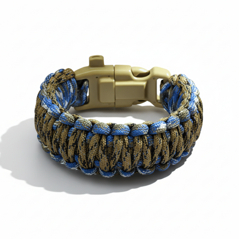 Pusulalı Çakmaklı Taktik Paracord Bileklik - Toprak Mavi Kamuflaj Desen - Kamp ve Doğa Sporları İçin - 4