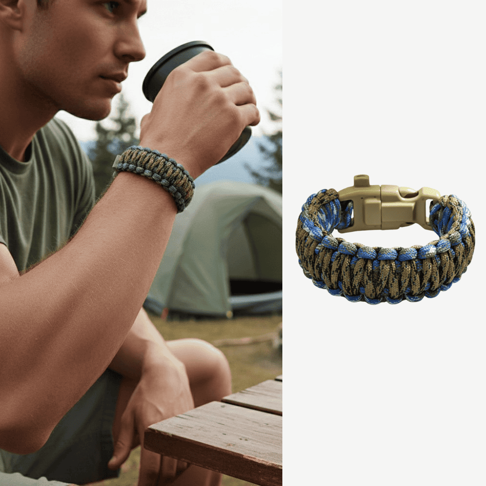 Pusulalı Çakmaklı Taktik Paracord Bileklik - Toprak Mavi Kamuflaj Desen - Kamp ve Doğa Sporları İçin - 1