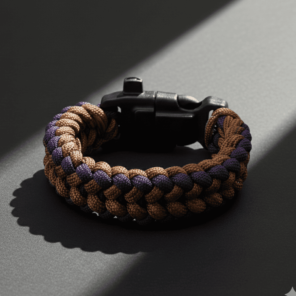Pusulalı Çakmaklı Taktik Paracord Bileklik - Toprak Mor Kamuflaj Desen - Kamp ve Doğa Sporları İçin - 3