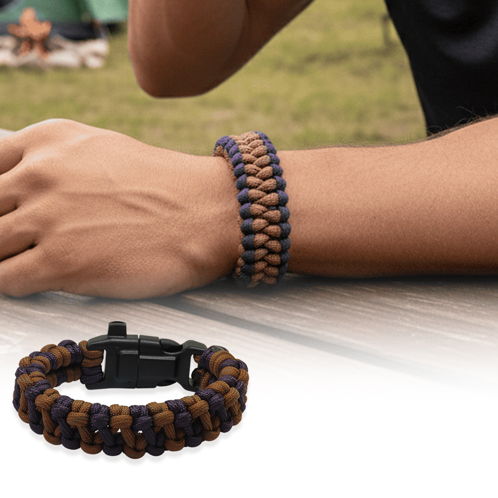 Pusulalı Çakmaklı Taktik Paracord Bileklik - Toprak Mor Kamuflaj Desen - Kamp ve Doğa Sporları İçin - 1