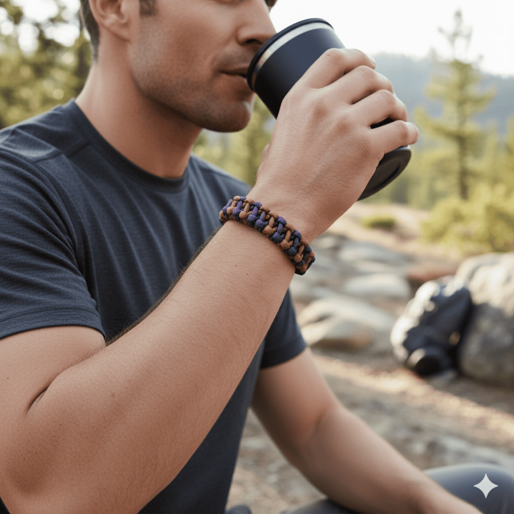 Pusulalı Çakmaklı Taktik Paracord Bileklik - Toprak Mor Kamuflaj Desen - Kamp ve Doğa Sporları İçin - 2