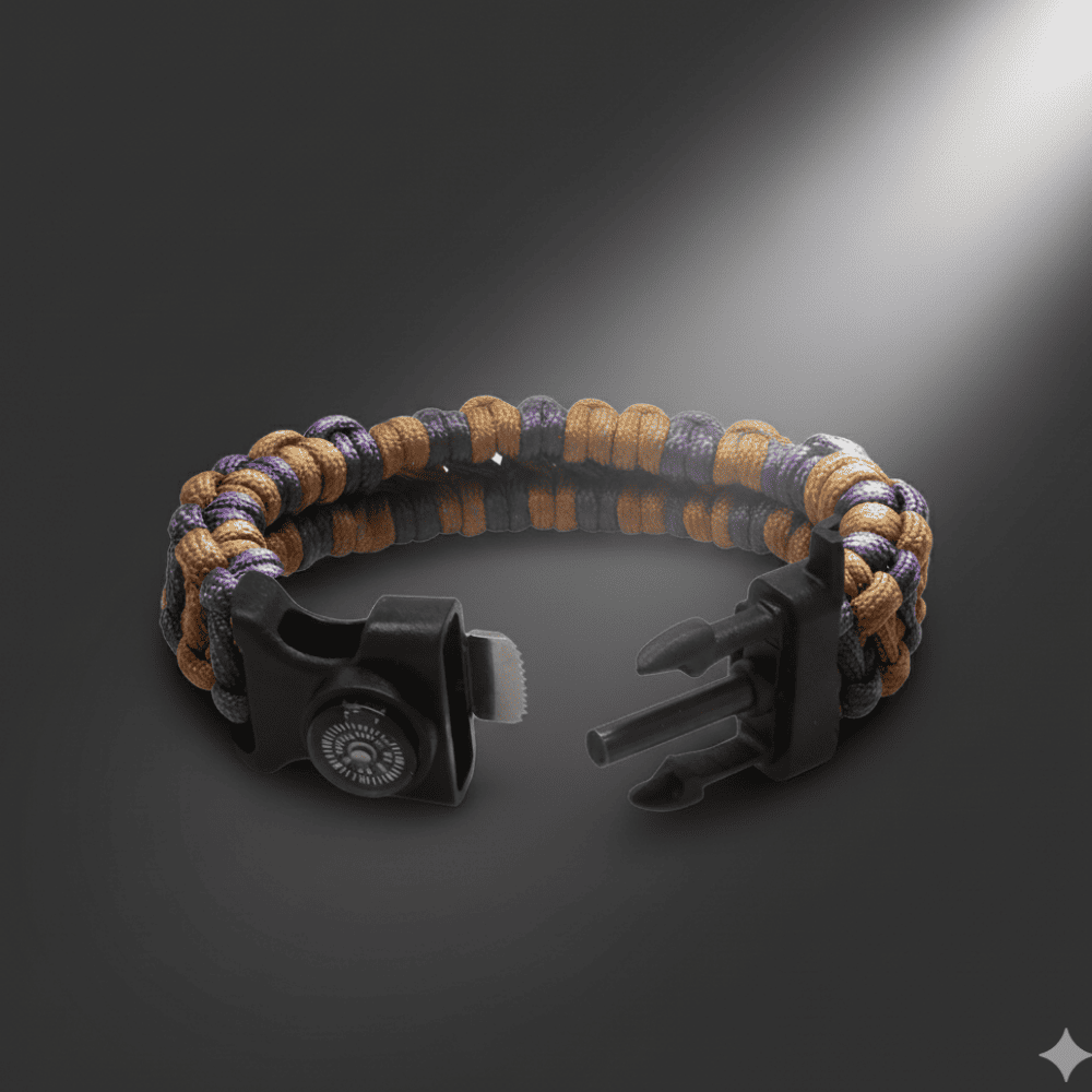 Pusulalı Çakmaklı Taktik Paracord Bileklik - Toprak Mor Kamuflaj Desen - Kamp ve Doğa Sporları İçin - 3