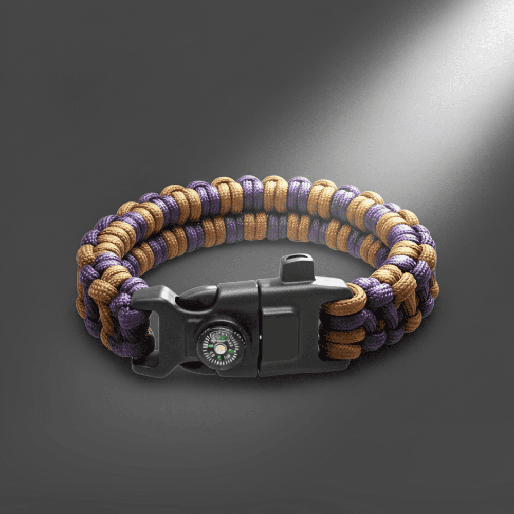 Pusulalı Çakmaklı Taktik Paracord Bileklik - Toprak Mor Kamuflaj Desen - Kamp ve Doğa Sporları İçin - 5