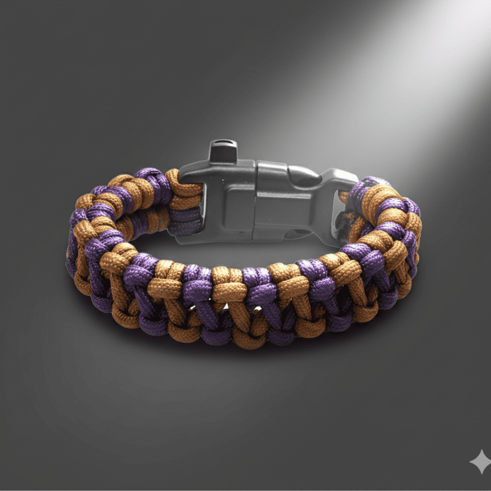 Pusulalı Çakmaklı Taktik Paracord Bileklik - Toprak Mor Kamuflaj Desen - Kamp ve Doğa Sporları İçin - 6