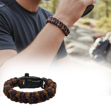 Pusulalı Çakmaklı Taktik Paracord Bileklik - Toprak Mor Kamuflaj Desen - Kamp ve Doğa Sporları İçin - Tesbihane