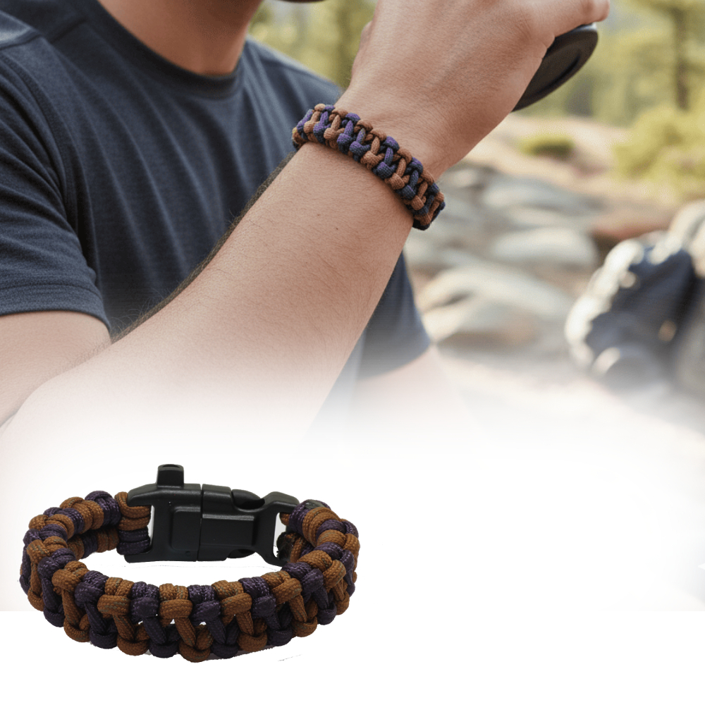 Pusulalı Çakmaklı Taktik Paracord Bileklik - Toprak Mor Kamuflaj Desen - Kamp ve Doğa Sporları İçin - 1