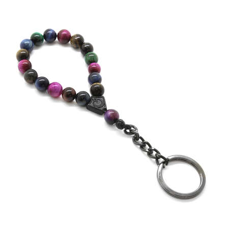 Renkli Kaplan Gözü Doğaltaş-Çelik Kombinli Tesbih Anahtarlık - STOKYOK