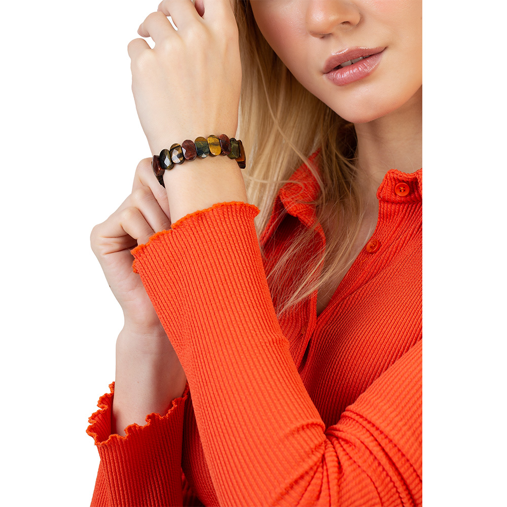 Renkli Kaplan Gözü Doğaltaş Rolex Kadın Bileklik - 5