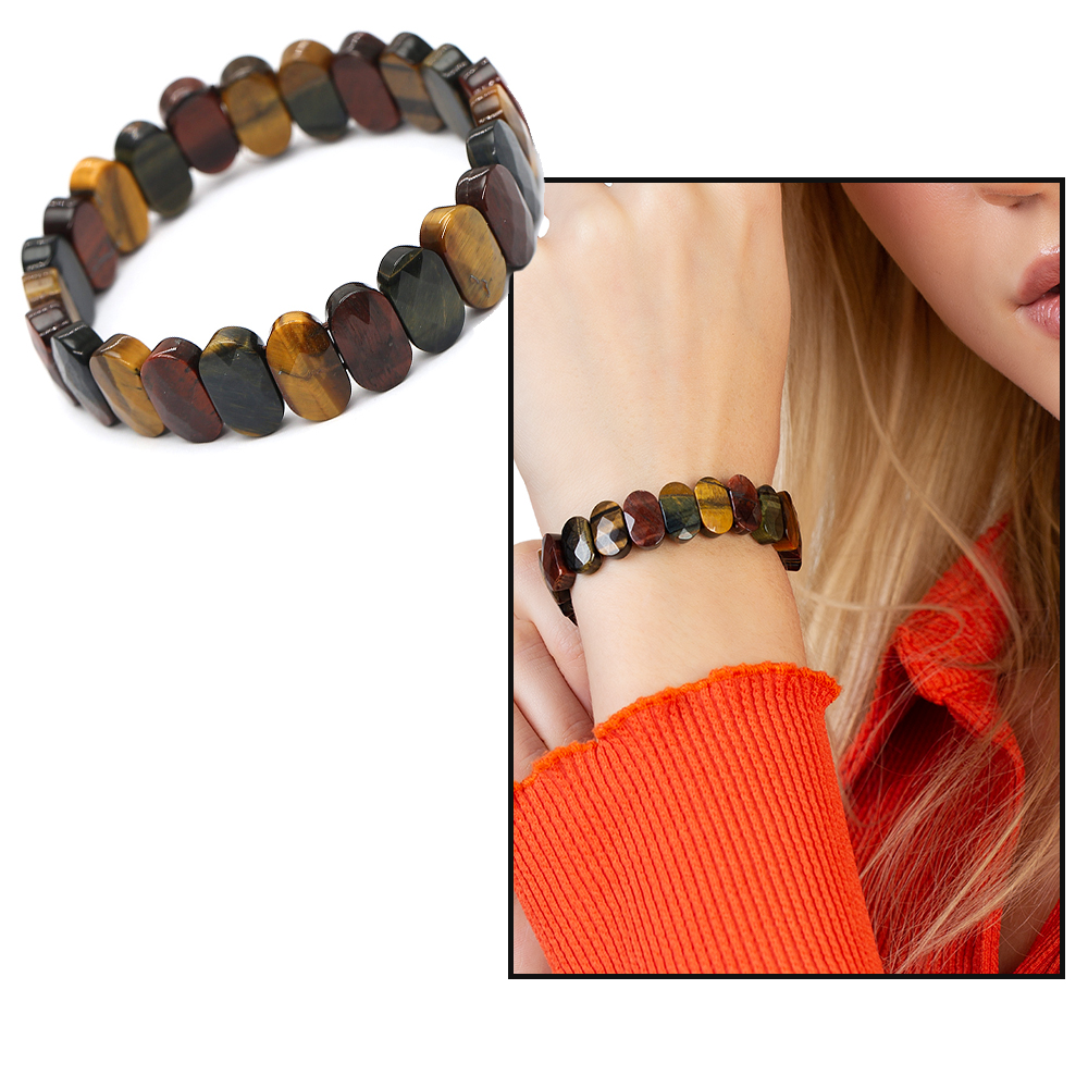 Renkli Kaplan Gözü Doğaltaş Rolex Kadın Bileklik - 1