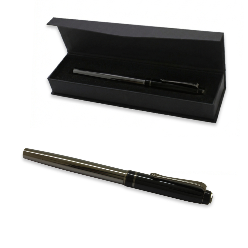 Roller Tükenmez Kalem - Şık Kutulu - Füme Siyah Renk - İsme Özel Yazılı - Mavi Mürekkep - 1