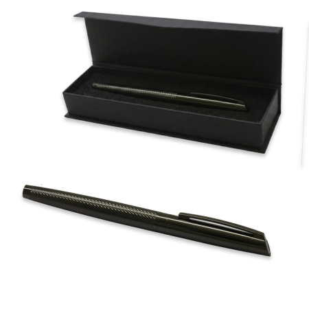 Roller Tükenmez Kalem - Şık Kutulu - İsme Özel Yazılı - Füme Renk - Mavi Mürekkep - Tesbihane