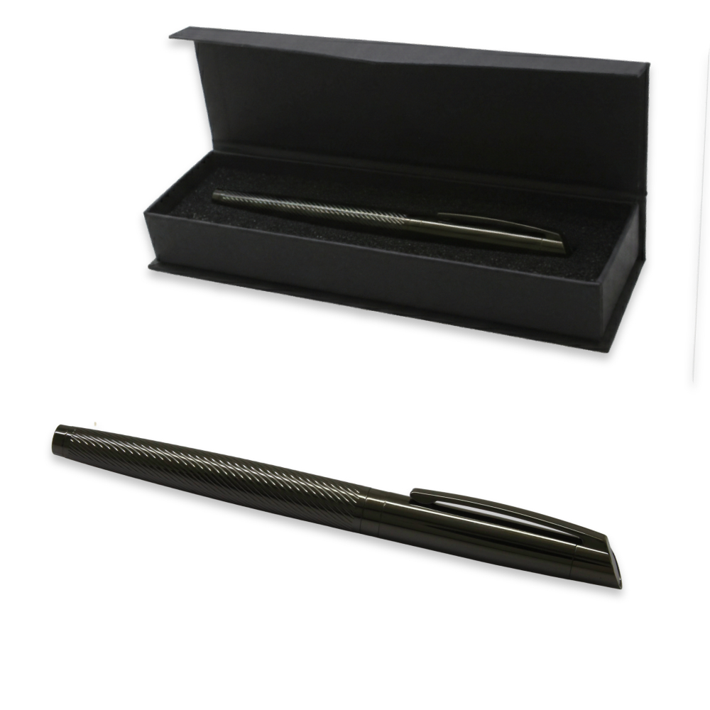 Roller Tükenmez Kalem - Şık Kutulu - İsme Özel Yazılı - Füme Renk - Mavi Mürekkep - 1