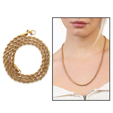 Rose Renk Çelik Kadın Burma Zincir Kolye - Tesbihane