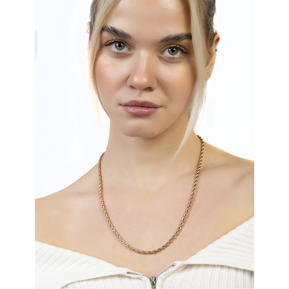 Kadın Çelik Zincir - Burma Model - Altın Renk - 55 cm Uzunluk - 5,0 mm Genişlik - 3