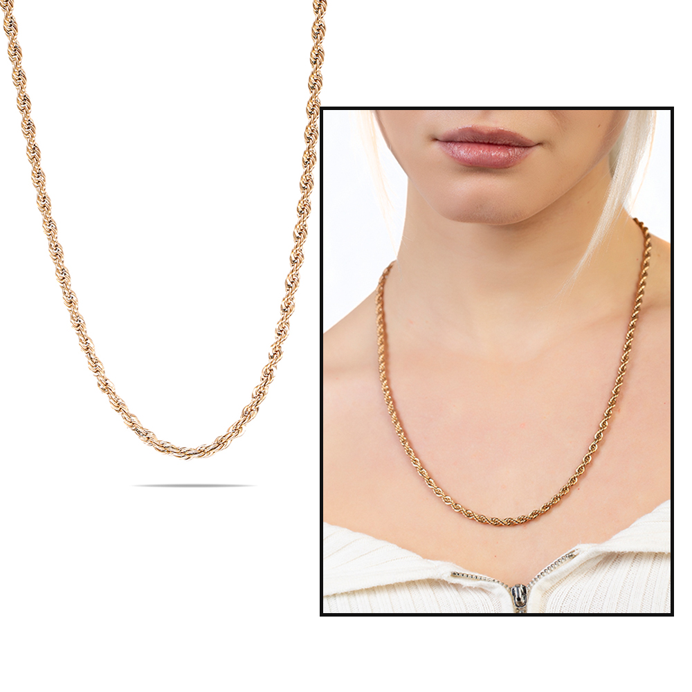 Kadın Çelik Zincir - Burma Model - Altın Renk - 55 cm Uzunluk - 5,0 mm Genişlik - 2