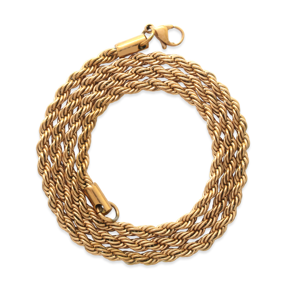 Kadın Çelik Zincir - Burma Model - Altın Renk - 55 cm Uzunluk - 5,0 mm Genişlik - 5