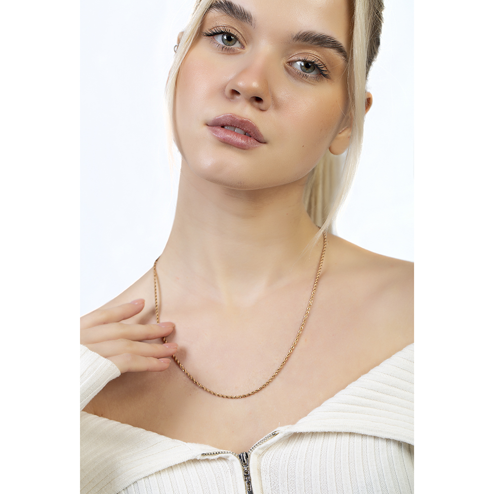 Kadın Çelik Zincir - Burma Model - Rose Renk - 55 cm Uzunluk - 3,5 mm Genişlik - 3