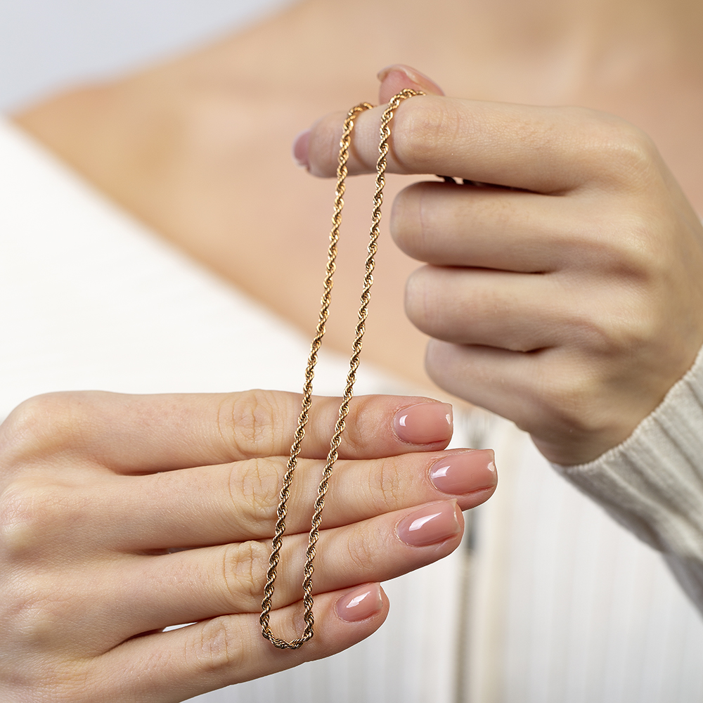 Kadın Çelik Zincir - Burma Model - Rose Renk - 55 cm Uzunluk - 3,5 mm Genişlik - 8