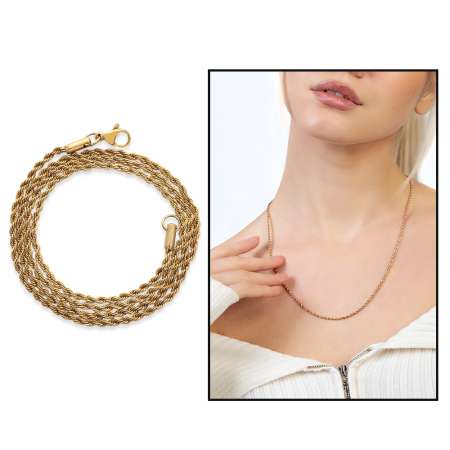 Kadın Çelik Zincir - Burma Model - Rose Renk - 55 cm Uzunluk - 3,5 mm Genişlik - Tesbihane