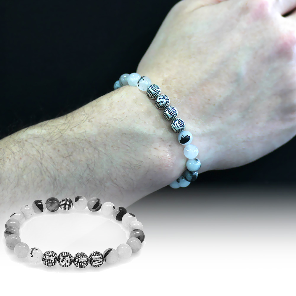 Rutil Kuvars Doğaltaş Bileklik - İsme Özel Yazılı - Metal Kombinli - Küre Kesim - 1