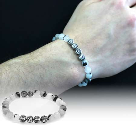 Rutil Kuvars Doğaltaş Bileklik - İsme Özel Yazılı - Metal Kombinli - Küre Kesim - Tesbihane